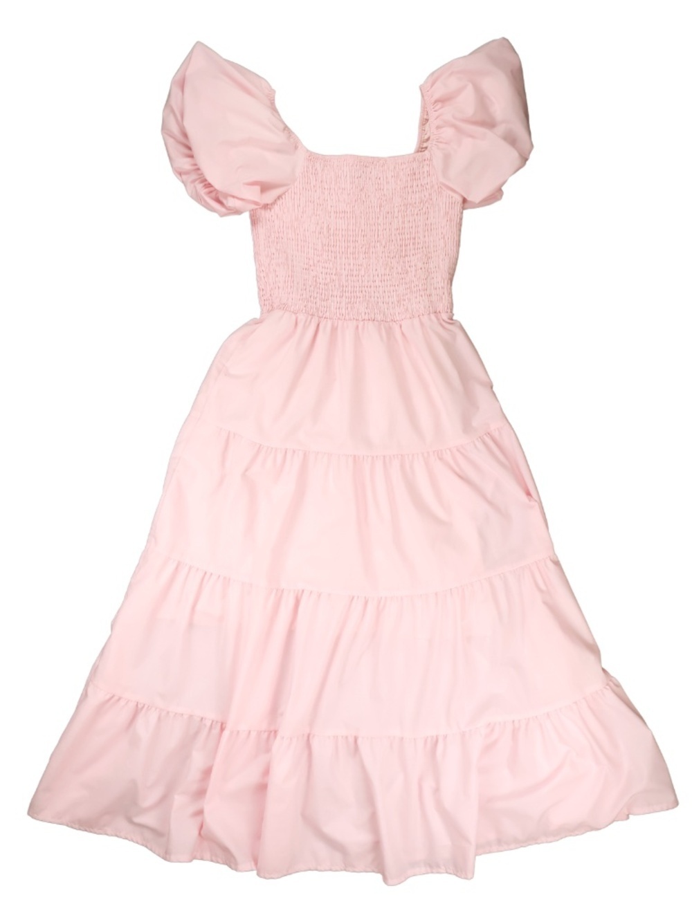 Pretty Garden Pink Puff Sleeve Smocked Tiered Maxi Dress Small Cottagecore
